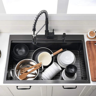 33 Inch Gunmetal Black Drop in Workstation kithchen Sink -33 "x 22" 16 Gauge Topmount Drop in Single Bowl Stainless Steel Kitchen Sink with Accessories Dweva