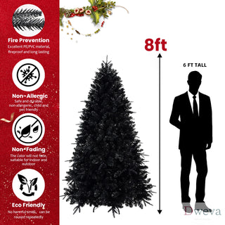 6ft Black Christmas Tree with 350 White LED Lights, 1460 Tips PE+PVC Artificial Tree for Halloween & Holiday Decor, Hinged Structure with Stable Metal Stand Dweva