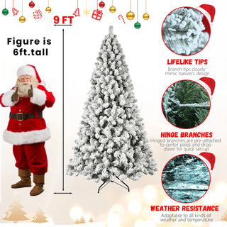 8ft Flocked Pre-Lit Christmas Tree with 500 UL Warm White Lights, 1460 PVC Tips, Auto-Unfold Memory Wire, Easy Assembly & Stable Metal Stand – Snowy Holiday Decor Dweva