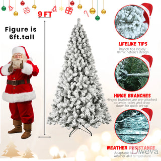 6ft Flocked Pre-Lit Christmas Tree with 300 UL Warm White Lights, 779 PVC Tips, Auto-Unfold Memory Wire, Easy Assembly & Stable Metal Stand – Snowy Holiday Decor Dweva