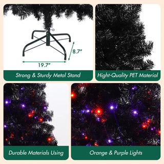 6FT Artificial Christmas Tree with LED Light, Pre-Lit Curved Shape Artificial Whimsical Xmas Tree with 900 Tips, Black Christmas Tree Dweva