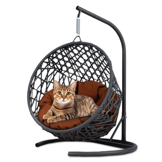 Cat Swing Bed with Stand & Cushion, Cat Egg Chair with Rattan Wicker Appearance, Indoor Hanging Swinging Cat Bed for Cats, Small Dogs, and Small Animals,Brown Dweva