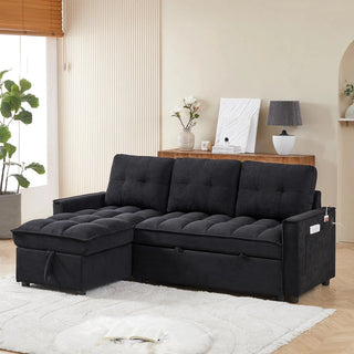 MH 78.75" Reclining Sofa, Pull-Out Sofa Bed with USB and tape-c charging ports, L-Shaped Sectional Sofa with Reclining Storage and Arm Side Organizer Pocket Features, Living Room Comfort Sofa Dweva