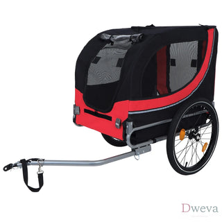 Large Folding Bike Trailer for Dogs – 66LB Capacity All-Terrain Pet Carrier, Durable Steel Frame for Cycling, Jogging, Camping & Outdoor Adventures, Black- Red Dweva