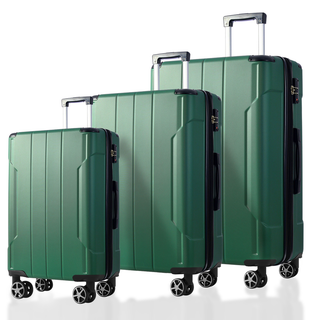 Luggage Sets 3 Piece, Hard shell ABS Lightweight Durable Suitcases with Double Spinner Wheels 20/24/28 Inch (Green) Dweva
