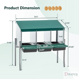 Nesting Boxes for Chickens, 3 Holes Chicken Nesting Boxes with Legs, Chicken Laying Box with Lid Cover, for Outdoor Chicken Coop Farm Yard, Rreen Dweva