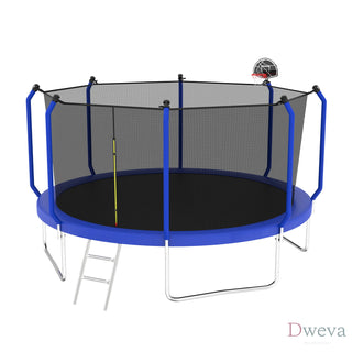 12FT Trampoline with Basketball Hoop, ASTM Approved Reinforced Type Outdoor Trampoline with Enclosure Net Dweva