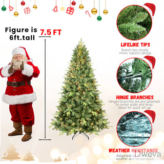 4FT Pre-Lit Christmas Tree with 200 UL Warm White Lights – Classic Green Tree with 636 PE+PVC Tips, Hinged Branches for Easy Setup, Sturdy Metal Stand, Realistic Full Look Dweva
