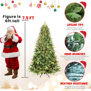 5FT Pre-Lit Christmas Tree with 300 UL Warm White Lights – Classic Green Tree with 967 PE+PVC Tips, Hinged Branches for Easy Setup, Sturdy Metal Stand, Realistic Full Look Dweva