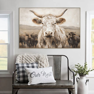 White Highland Cow Canvas Wall Art - Modern Minimalist Animal Art Print for Living Room Bedroom Decor, Framed in Solid Wood, Nature Inspired Wall Decordecorative picture Oil painting Dweva
