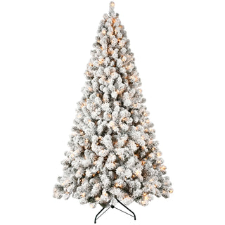 5ft Flocked Pre-Lit Christmas Tree with 200 UL Warm White Lights, 551 PVC Tips, Auto-Unfold Memory Wire, Easy Assembly & Stable Metal Stand – Snowy Holiday Decor Dweva