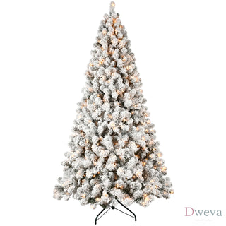 6ft Flocked Pre-Lit Christmas Tree with 300 UL Warm White Lights, 779 PVC Tips, Auto-Unfold Memory Wire, Easy Assembly & Stable Metal Stand – Snowy Holiday Decor Dweva