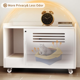 White Cat Litter Box Enclosure,Hidden Litter Box Furniture with top side fence,Wooden Pet House Side End Table, Storage Cabinet Bench for Living Room,,Bedroom, Fit Most of Litter Box Dweva
