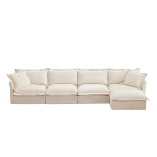 Slipcovered Fluffy Sofa - 4 Seat with Ottoman Dweva