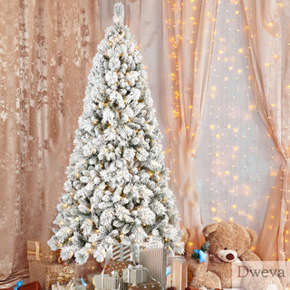 4FT Flocked Christmas Tree with 150 Warm White LED Lights – 350Tips, Snowy PVC & Hard Needle Branches, Hinged Design for Easy Setup, Sturdy Metal Stand – Full & Realistic Holiday Tree Dweva