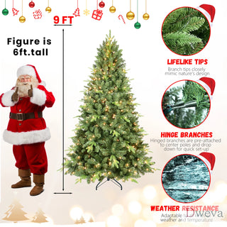 6FT Pre-Lit Christmas Tree with 350 UL Warm White Lights – Classic Green Tree with 1339 PE+PVC Tips, Hinged Branches for Easy Setup, Sturdy Metal Stand, Realistic Full Look Dweva