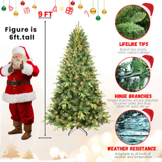 5FT Pre-Lit Christmas Tree with 300 UL Warm White Lights – Classic Green Tree with 967 PE+PVC Tips, Hinged Branches for Easy Setup, Sturdy Metal Stand, Realistic Full Look Dweva