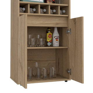 Redding Bar Cabinet, One Cabinet, Interior Shelves, Five Bottle Cubbies, Two Shelves Dweva