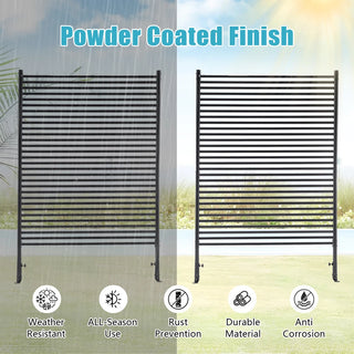 71.26''x46.65'' Outdoor Privacy Screens Freestanding,Metal Privacy Fence Panels for Outside, Slatted Privacy Screens with Stand,Black Dweva