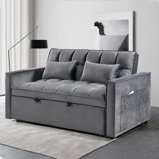 Modern Velvet Loveseat Futon Sofa Couch Pullout Bed, Small Love Seat Lounge Sofa w/Reclining Backrest, Toss Pillows, Pockets, Furniture for Living Room,3 in 1 Convertible Sleeper Sofa Bed Dweva