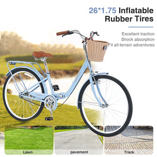 26 Inch Single Speed Folding Lady Bike , Durable Steel Frame,Compact Design for Easy Storage and Commuting Dweva