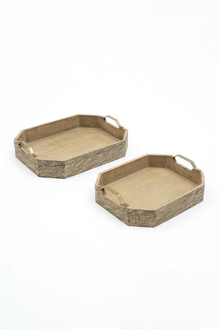 Octagonal Mango Wood Serving Tray - Set Of 2, 15x12x3 Inches Dweva