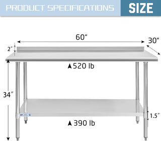 Stainless Steel Table 30 x 60 Inches Metal Prep Table with Adjustable Undershelf, Stainless Table for Commercial Kitchen, Outdoor, Restaurant, Hotel & Garage Dweva