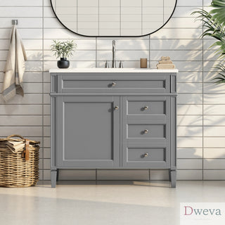36'' Bathroom Vanity with Top Sink, Modern Bathroom Storage Cabinet with 2 Drawers and a Tip-out Drawer, Single Sink Bathroom Vanity Dweva