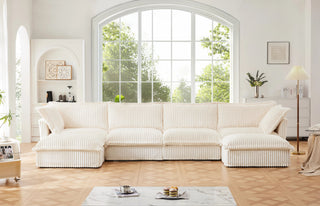 Slipcovered Fluffy Sofa - 4 Seat with 2 Ottoman Dweva