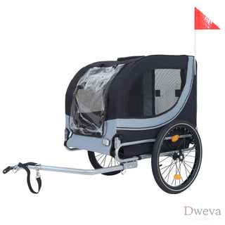 Large Folding Bike Trailer for Dogs – 66LB Capacity All-Terrain Pet Carrier, Durable Steel Frame for Cycling, Jogging, Camping & Outdoor Adventures, Black- Gray Dweva