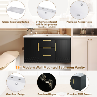 36'' Wall Mounted Bathroom Vanity with Resin Sink, Floating Bathroom Storage Cabinet with 2 Drawers, Solid Wood Bathroom Cabinet (Same as N710S236003B) Dweva