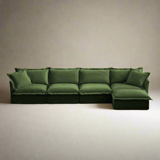 Slipcovered Fluffy Sofa - 4 Seat with Ottoman Dweva
