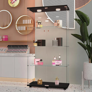 Tempered glass display cabinet,wine cabinet,storage cabinet,file cabinet,with a variety of colors of pat lights,door locks,adjustable floor feet suitable for uneven ground,can be placed anywhere,black Dweva