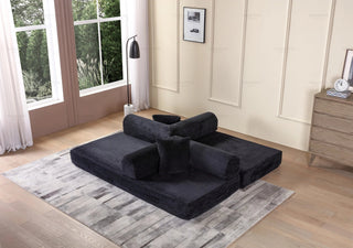 Convertible Sleeper Sofa Bed with Cylindrical Pillow - Corduroy Folding Mattress Couch with Fixed-Shape Frame for Living Room, Bedroom, Lounge, Studio - Black Dweva