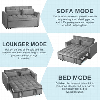 Modern Velvet Loveseat Futon Sofa Couch Pullout Bed, Small Love Seat Lounge Sofa w/Reclining Backrest, Toss Pillows, Pockets, Furniture for Living Room,3 in 1 Convertible Sleeper Sofa Bed Dweva