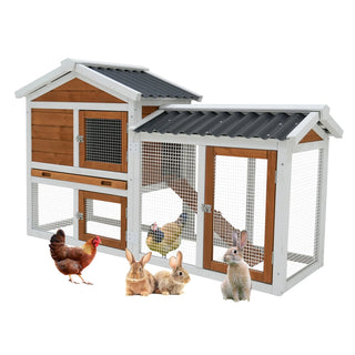 58" Wooden Outdoor Indoor Roof Waterproof Bunny Hutch Rabbit Cage Guinea Pig Coop PET House for Small to Medium Animals with Stairs and Cleaning Tray Dweva