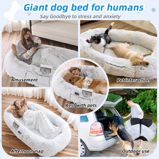 Human Dog Bed, Washable Faux Fur Dog Bed for People Doze Off, Napping Orthopedic Dog Bed,71''x45''x14'' Size Fits You and Pets (Grey) Dweva