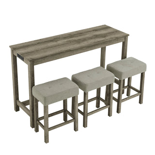 59 Inch Bar Table, Dining Table, Sofa Table with Power Outlet, 3 Upholstered Stools, 4 Piece Bar Table and Chair Set for Living Room, Dining Room, Kitchen Dweva