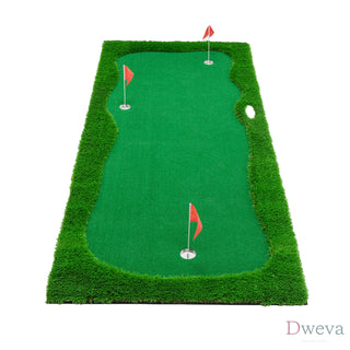12x5 FT Golf Putting Green, Golf Training Mat with High-quality Turf, 3 Holes, 3 Flags and Cups for Indoor Outdoor Dweva