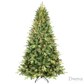 5FT Pre-Lit Christmas Tree with 300 UL Warm White Lights – Classic Green Tree with 967 PE+PVC Tips, Hinged Branches for Easy Setup, Sturdy Metal Stand, Realistic Full Look Dweva