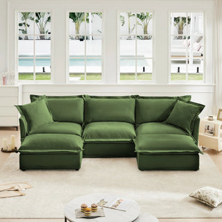 Slipcovered Fluffy Sofa - 3 Seat with 2 Ottoman Dweva