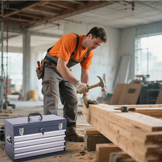 Heavy Duty Metal Tool Box, 21-inch, Portable Metal Tool Box with 4 Drawers, Small Tool Chest with EVA Liners, Ball Bearing Slide Drawers Locking & Powder Coated Finish, Multi-Function Tool Organizer Dweva