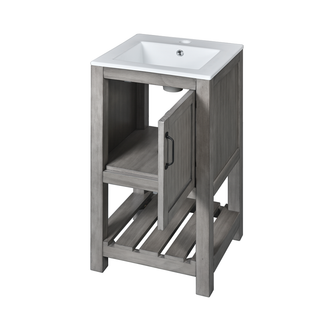 16" Bathroom Vanity Sink Combo for Small Space, Bathroom Sink Cabinet with Rectangular Ceramic Basin, Bathroom Vanities Cabinet with 1 Door and 1 Open Shelf Dweva
