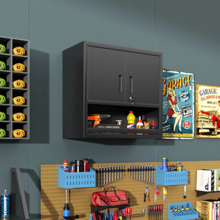 Metal Wall-Mounted Tool Storage Cabinet with Locking Door and 1 Shelf 1 Opened Drawer for Garage Warehouse,Office,Assembly Required Dweva