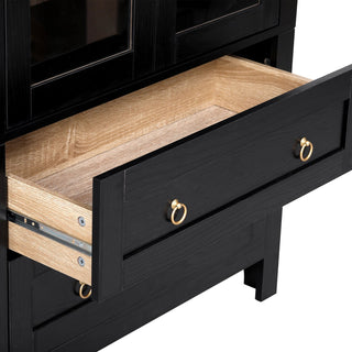 K&K 71" Tall Arched Kitchen Pantry Cabinet with 2 Large Drawers, Modern Farmhouse Kitchen Storage Cabinets with Adjustable Shelves, Glass Door, Wood Versatile Cupboard for Kitchens, Dining Room, Black Dweva