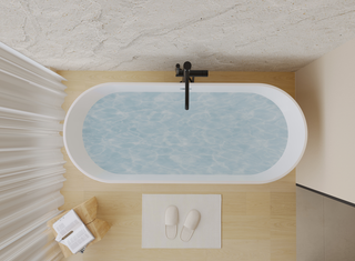 59" Acrylic Freestanding Bathtub, Stand Alone Soaking Tub, Glossy White Acrylic, Toe-tap Chrome Drain, cUPC Certified Dweva