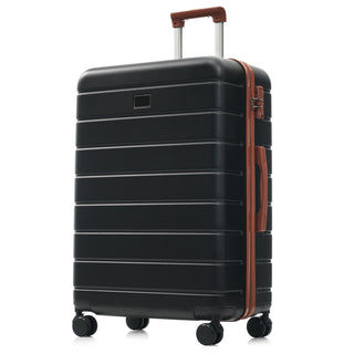 Premium ABS Travel Luggage Set , 3-Piece TSA Lock Suitcase Ensemble with 20, 24, and 28 Inch Sizes with 360° Spinner Wheels, black and brown Dweva