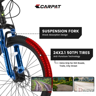 S24102 24 Inch Mountain Bike Boys Girls, Steel Frame, Shimano 21 Speed Mountain Bicycle with Daul Disc Brakes and Front Suspension MTB Dweva