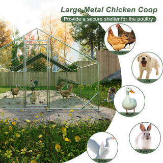 Large Metal Chicken Coop, Walk-in Chicken Run,Galvanized Wire Poultry Chicken Hen Pen Cage, Rabbits Duck Cages with Waterproof and Anti-Ultraviolet Cover for Outside(10' L x 20' W x 6.56' H) Dweva