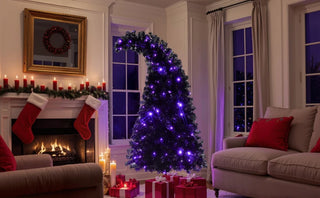 6FT Artificial Christmas Tree with LED Light, Pre-Lit Curved Shape Artificial Whimsical Xmas Tree with 900 Tips, Black Christmas Tree Dweva